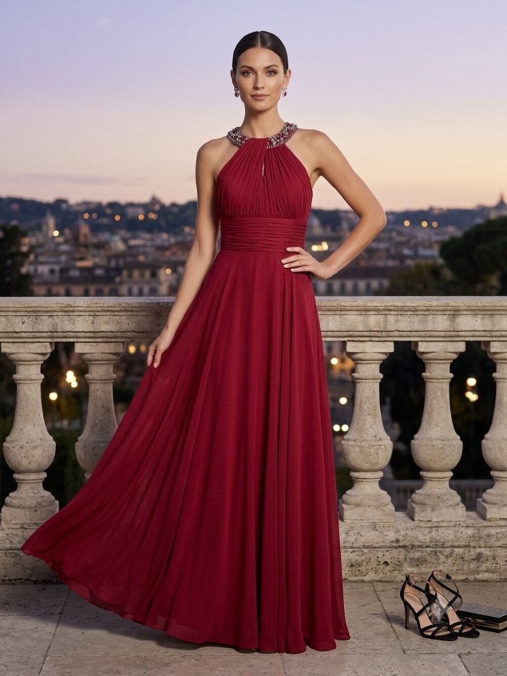 Red floor length formal gown